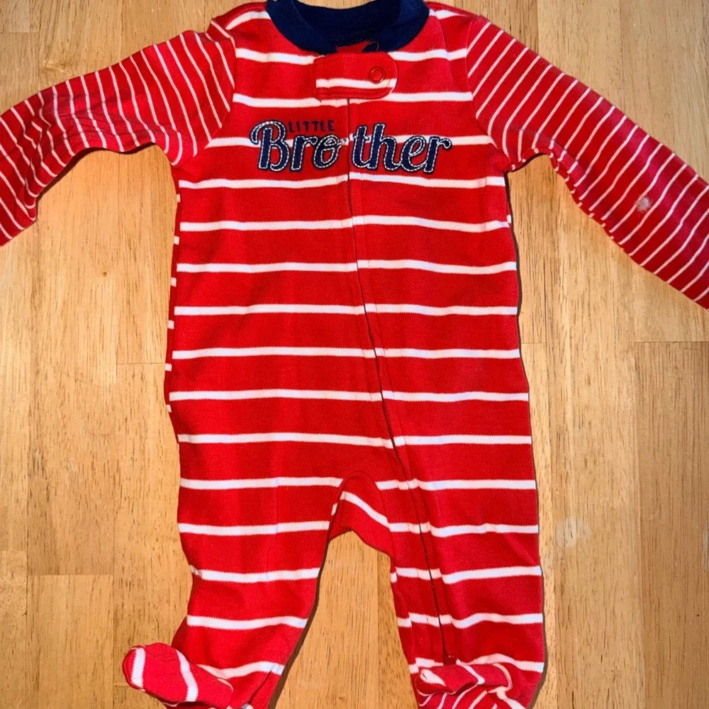 NWT Carter's Red and White Striped  “Little Brother” Footie pajamas